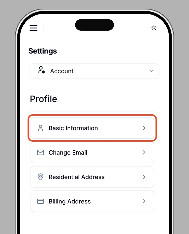 Profile screen with Basic Information highlighted