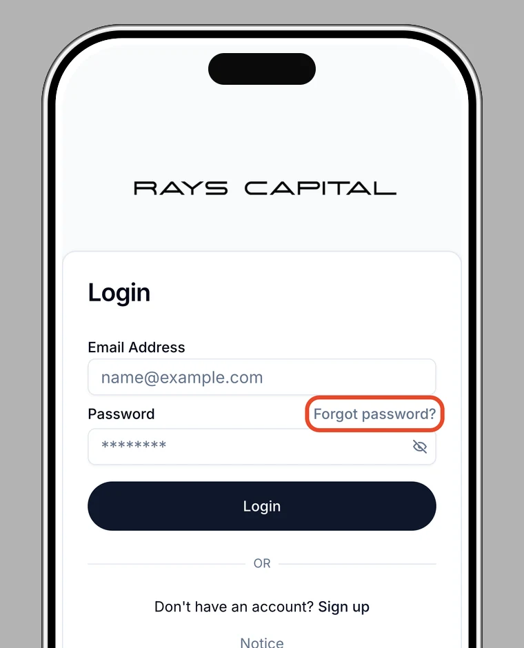 Login screen with "Forgot password?" highlighted