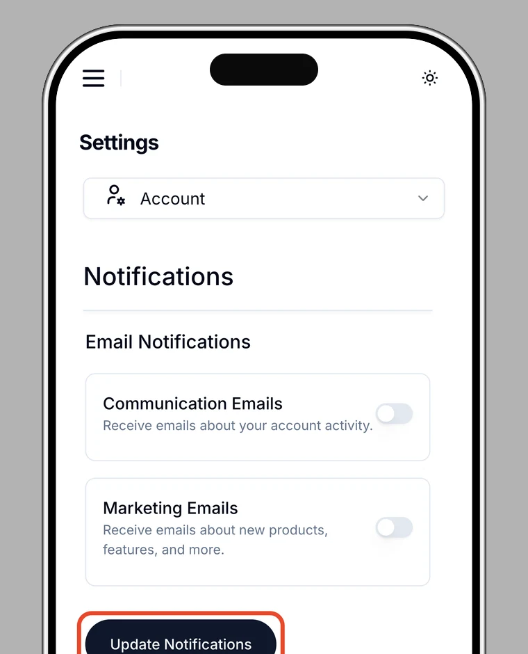 Notification settings screen